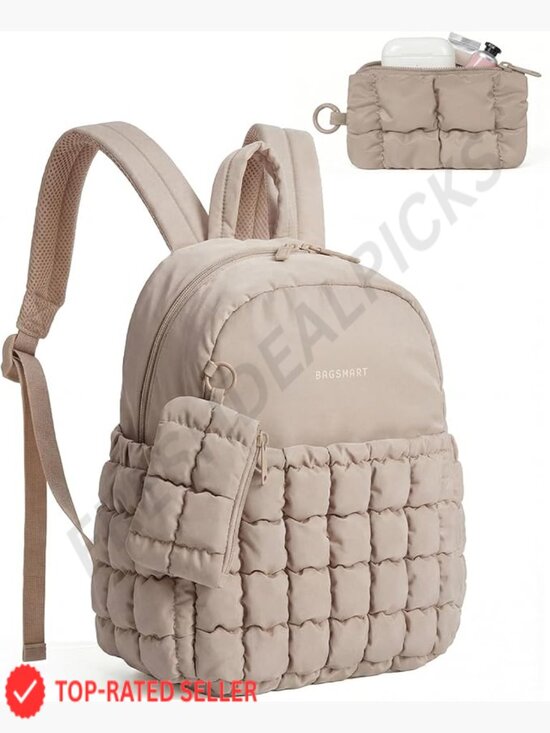 Puffy Checkered Quilted Mini Backpack 2-in-1 Set with Detachable Pouch main image 4